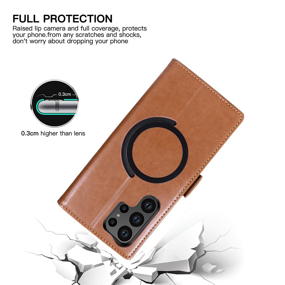 For Samsung Galaxy S25 Ultra Case Compatible with MagSafe Wallet Stand Leather Flip Phone Cover