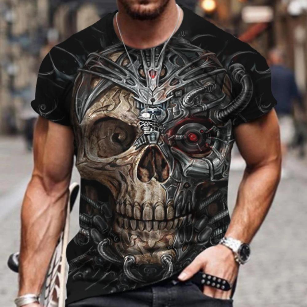 Retro Horror Skull 3D Printed Men's Casual Round Neck Short Sleeved T-shirt