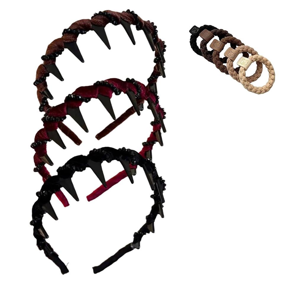 3Pcs Elegant Headband with Teeth Decorative Hair Band with 5 Hair Ties Fashion Hair Accessories Gifts for Women Girls