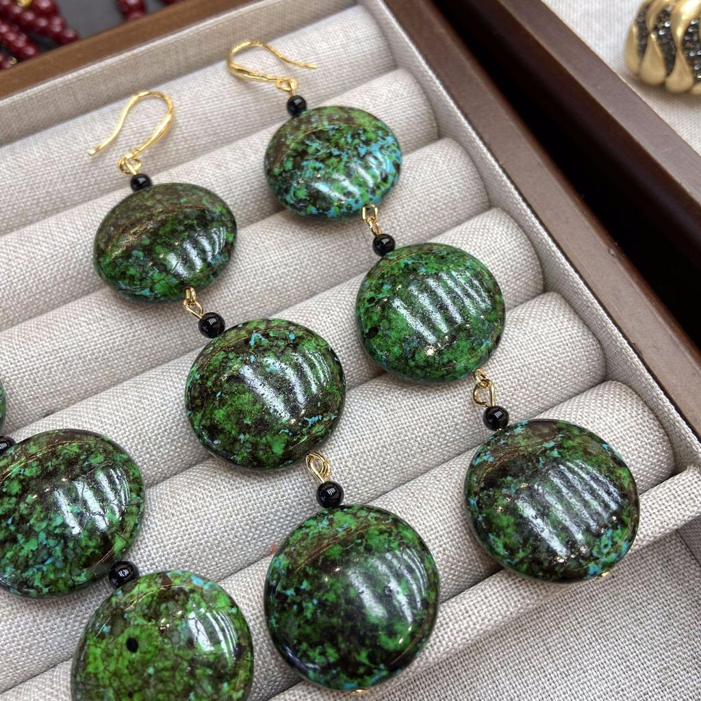 Fashion Retro Natural Turquoise Beaded Necklace Bracelet Women'S Niche Versatile Antique Sweater Chain Bracelet Jewelry