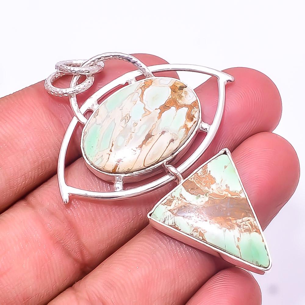 

Подвеска ручной работы из стерлингового серебра 925 пробы с варисцитом и зеленой бирюзой 2,42 дюйма P37