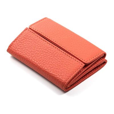 Corale Mini Wallet Coin Case Italian Leather Coral Orange Three-Fold Design for Women