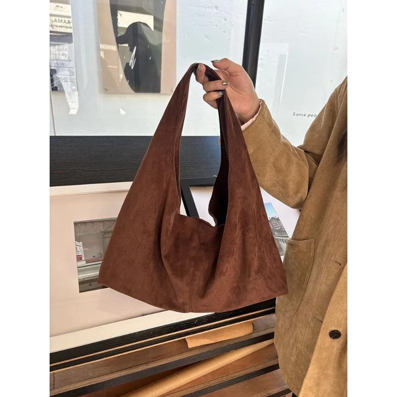 Vintage Simple Solid Color Faux Suede Women's Shoulder Bags Fall Winter Large Capacity Female Handbag Casual Ladies Tote Bag