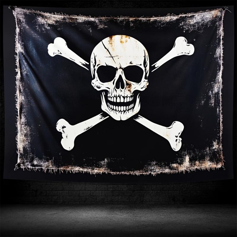 Retro Vintage Vintage Pirate Flag Tapestry Dark Skull Cross Bone Background Cloth Atmosphere Decoration Room Decoration 100X70CM