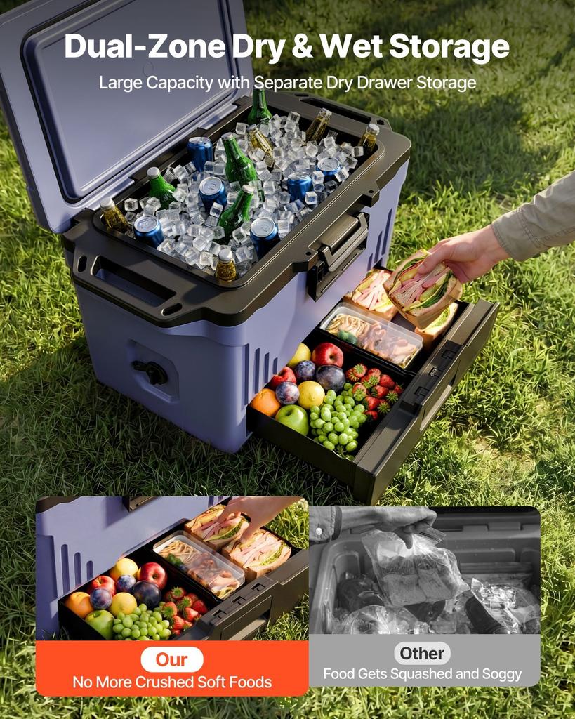 Hard Cooler, 47 L Portable Cooler, Leak-Resistant Coolbox Keeps Contents Cool for 48 Hours, Insulated Chests with Ice Retention and Heavy-Duty Handle,