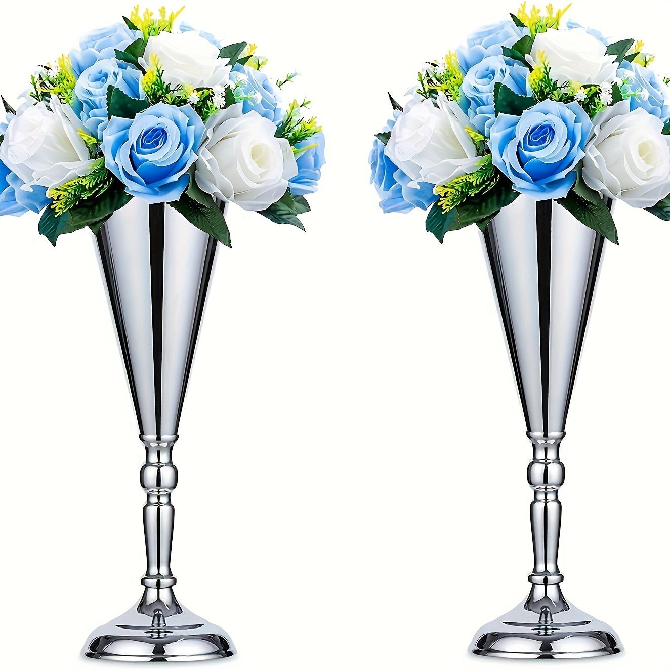 

2 шт. настольная металлическая свадебная ваза в форме рога для цветов, 16,5 дюймов / 14 дюймов настольный декор центральный элемент, искусственная цветочная композиция проход домашний декор