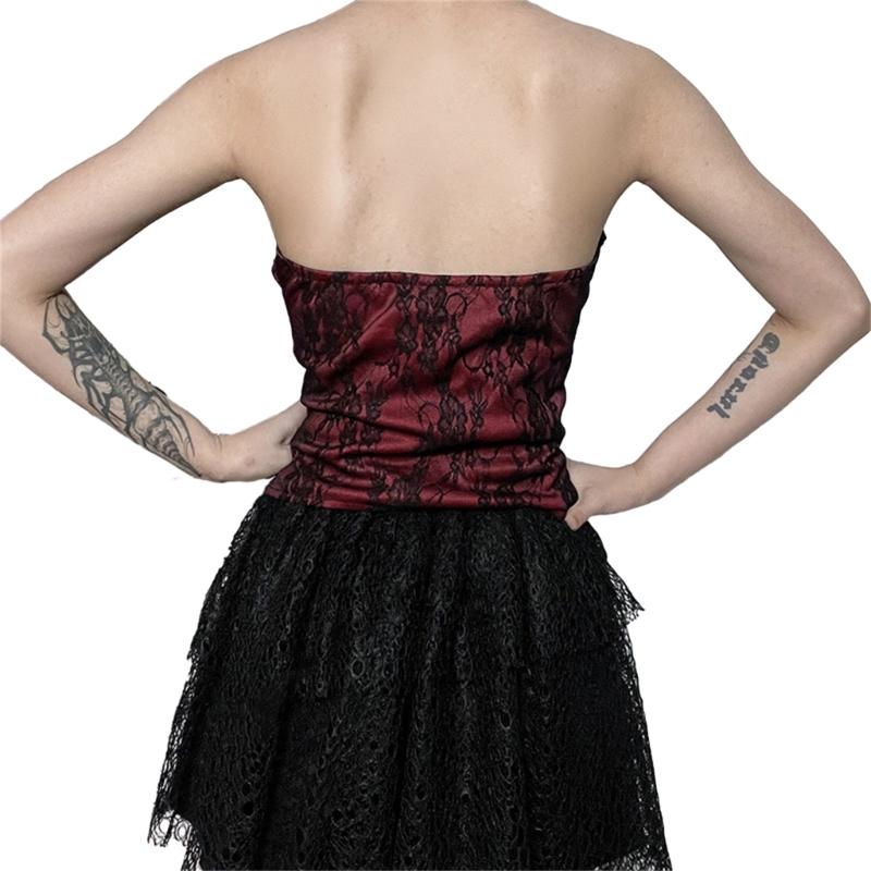 Ladies Lace Pattern Strapless Vest Elastic Rope Corset with Adjust Rope Universal Women Banquet Dress Shirt Coat Corset
