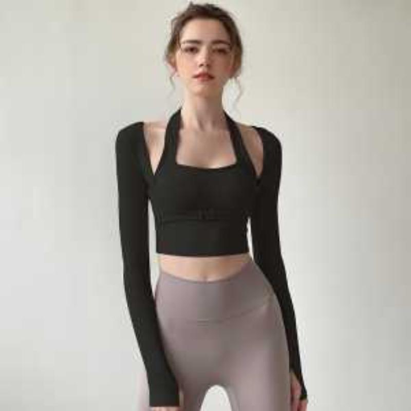 Yoga Clothes for Women Chest Pads Running Fitness Long-sleeved Sports Tops Elastic Tight Slimming Summer New T-shirts