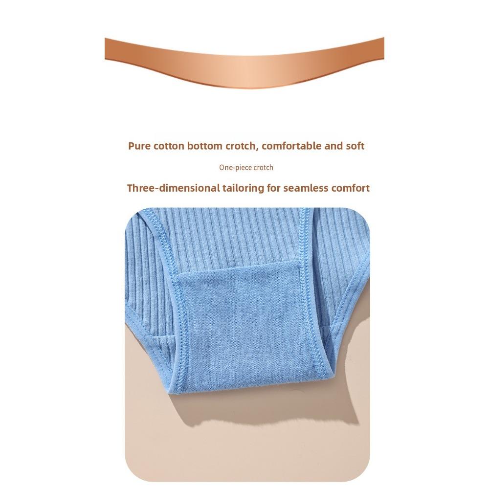 12-1pcs Women Sexy Ribbed Cotton Briefs, Low Waist Breathable Sport Soft Ladies Triangle Underwear