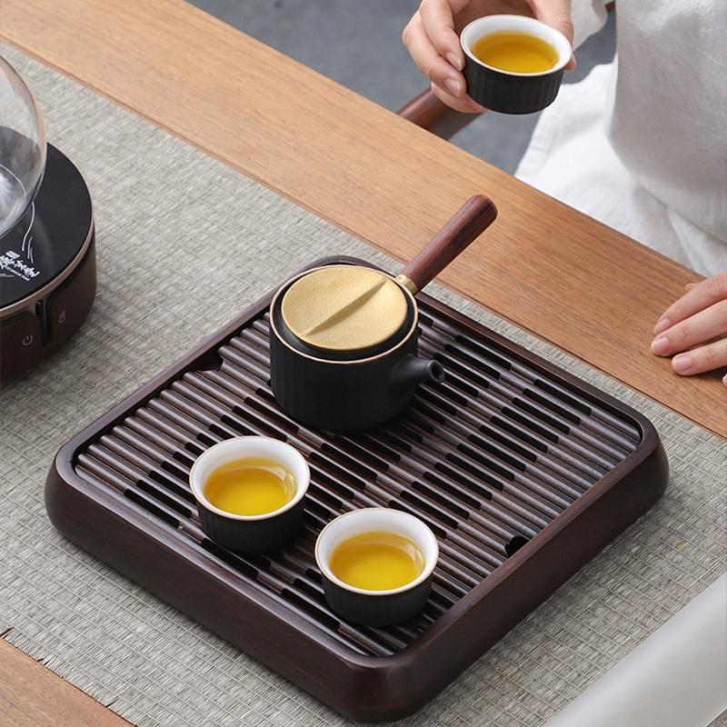 Portable Bamboo Tea Tray Coffee And Tea Tools Wooden Tray Household Decorative Tray Kitchen Serving Tray 25cm Bamboo Tray
