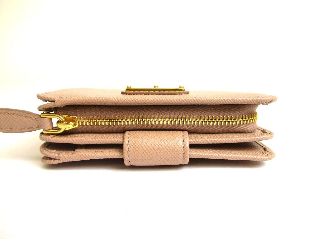 Authentic PRADA Saffiano Beige Leather Bifold Wallet Compact Wallet #a849  Refurbished