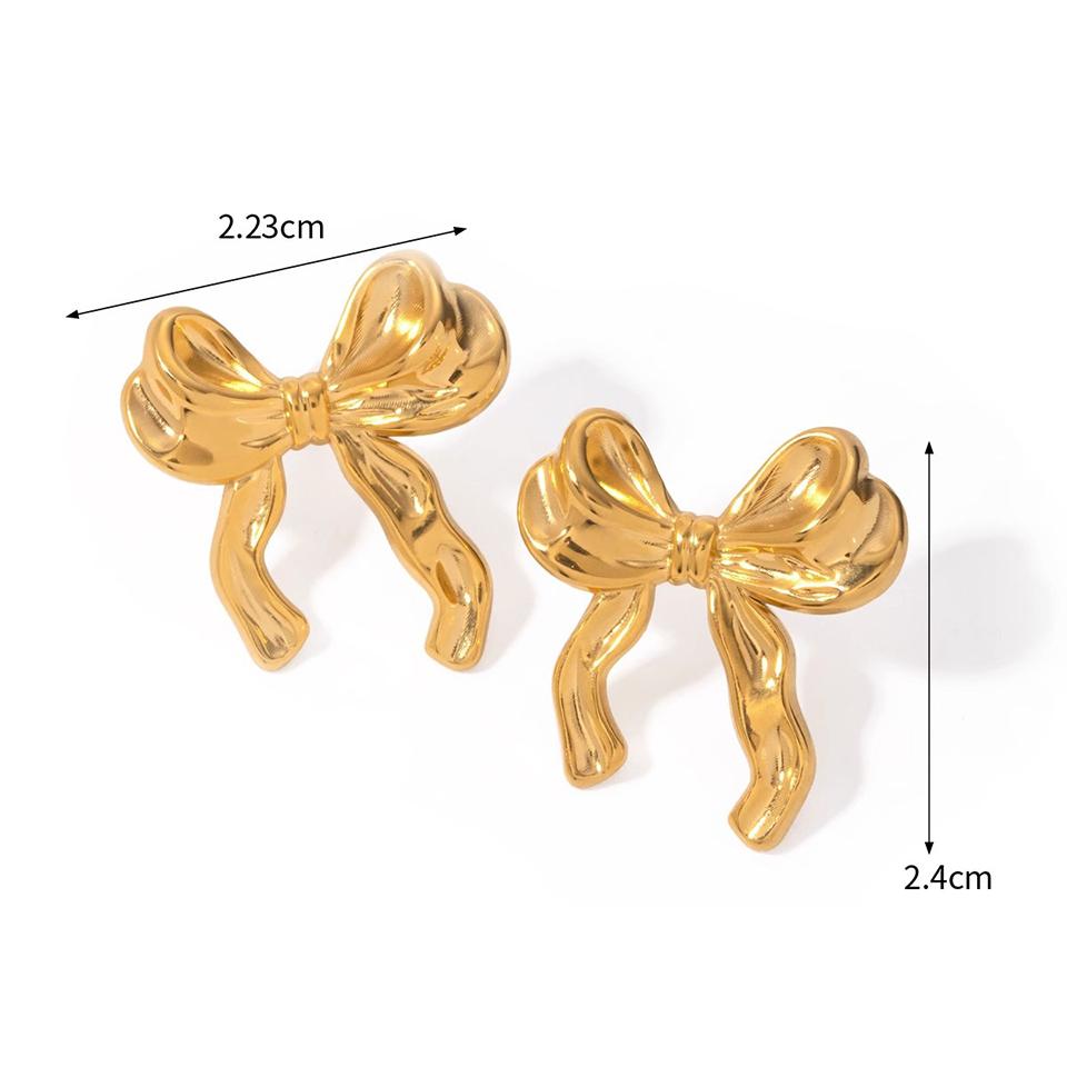 ZAKOL Sweet Gold Color Metal Ribbon Bow Knot Earrings for Women Girls Irregular Bowknot Y2K Ear Accessories