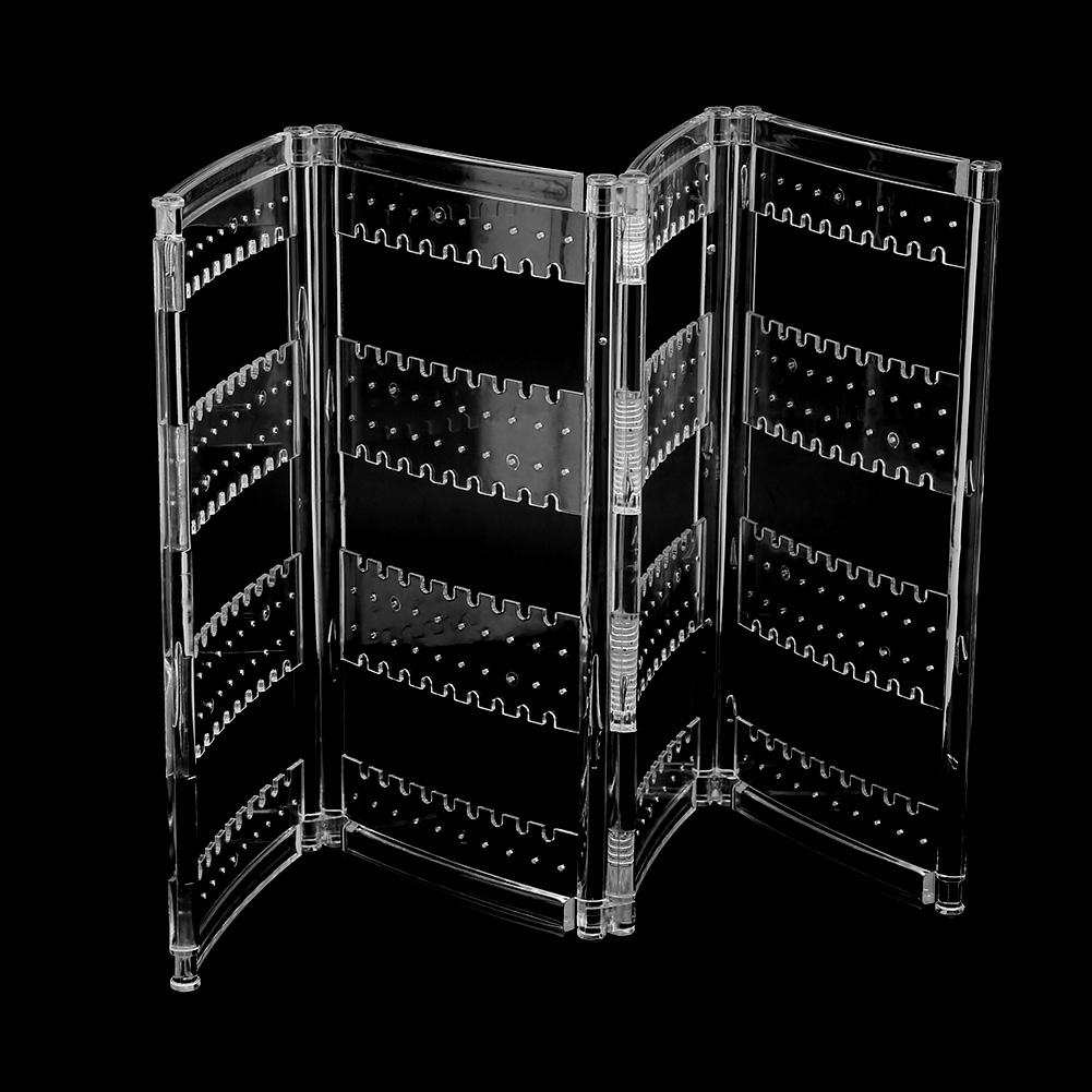 Foldable 4-Panel Jewelry Holder Earrings Display Stand Ear Studs Storage Rack   (Black)