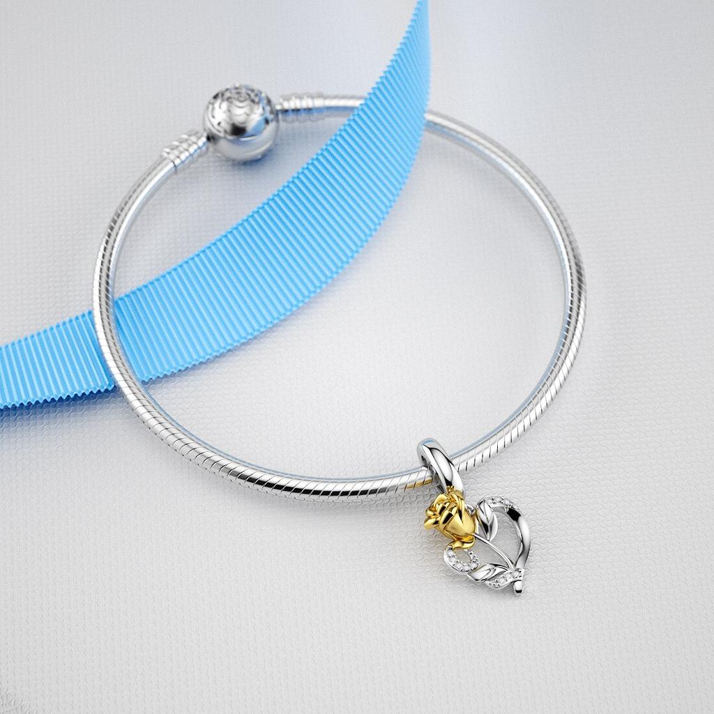 Golden Rose Charm 925 Sterling Silver Charm Beads Fit  Silver 925 Original DIY Bracelets Fashion Women Jewelry