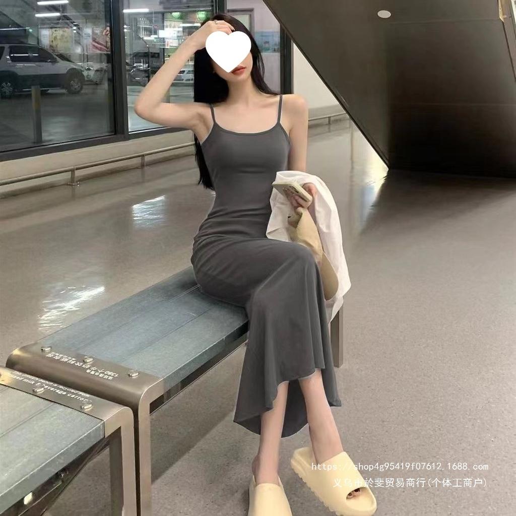 Sweet Spice Girl Sleeveless Halter Suspender Dress Women's Autumn Pure Desire Temperament Fish Tail Medium and Long Bottom Hip Wrap Skirt