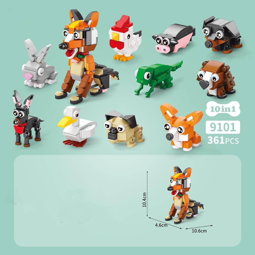 Insect Animal Park Cartoon Dog Model MOC Building Blocks Turtle Butterfly Dinosaur City Construction Bricks Toys for Children