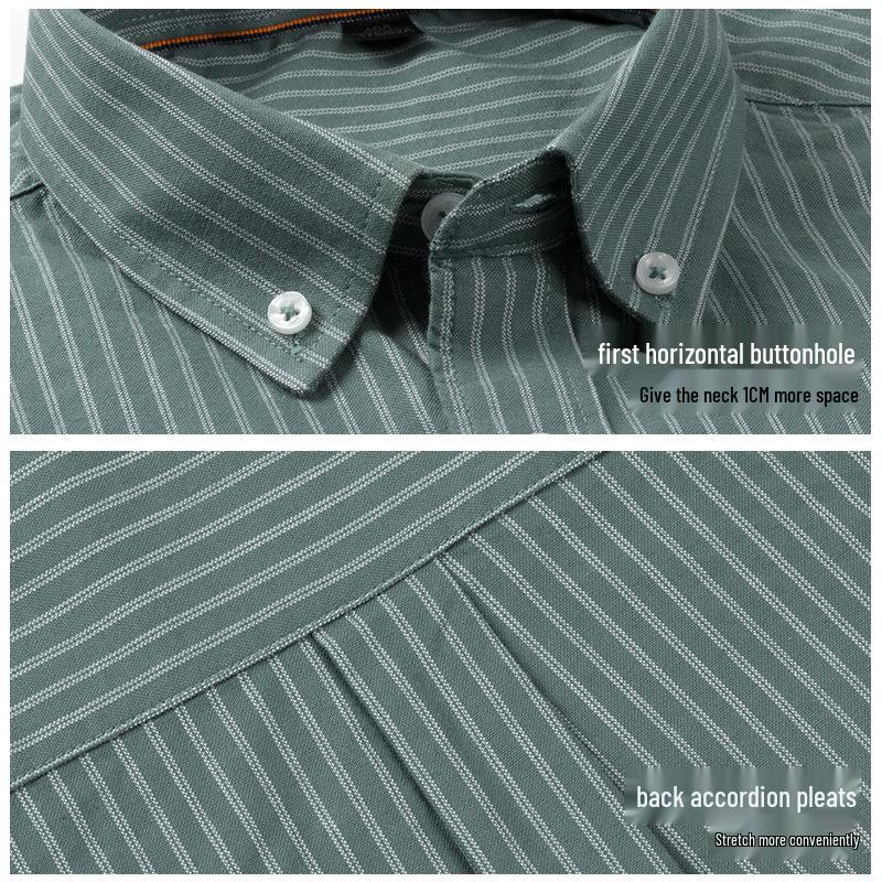 Autumn/Winter Men's Striped Cotton Oxford Shirt - Casual, Breathable, Long Sleeve, Wrinkle-Resistant.