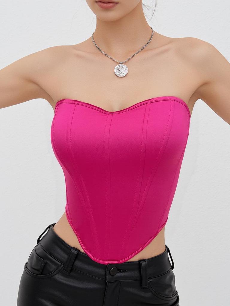 European and American Fishbone Bra Shiny Bandeau Diamond Cutout Backless Crop Top