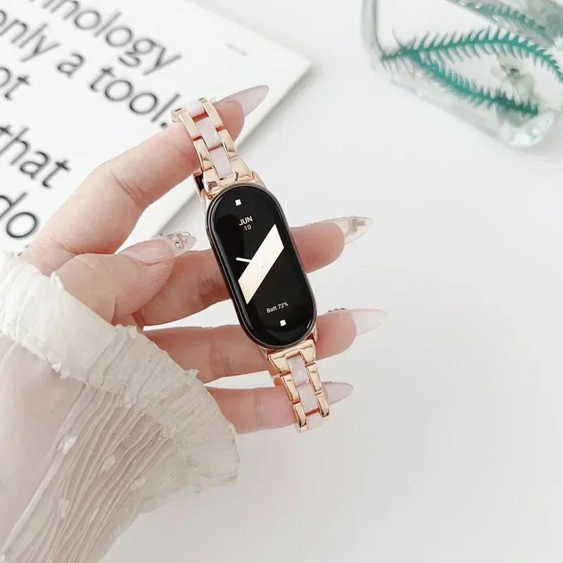 

Slim Metal Resin Strap for Xiaomi Mi Band 9 8 Women Men Color Blocking Bracelet for MiBand 8 9 Replacement Smartband Accessories for Mi 8 розового золота