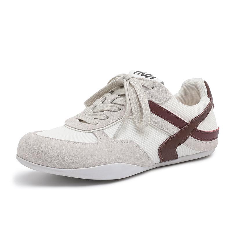 

Винтажные кожаные кроссовки на шнуровке в стиле колор-блок для мужчин и женщин - Коллекция 2025 39 грязно-белый