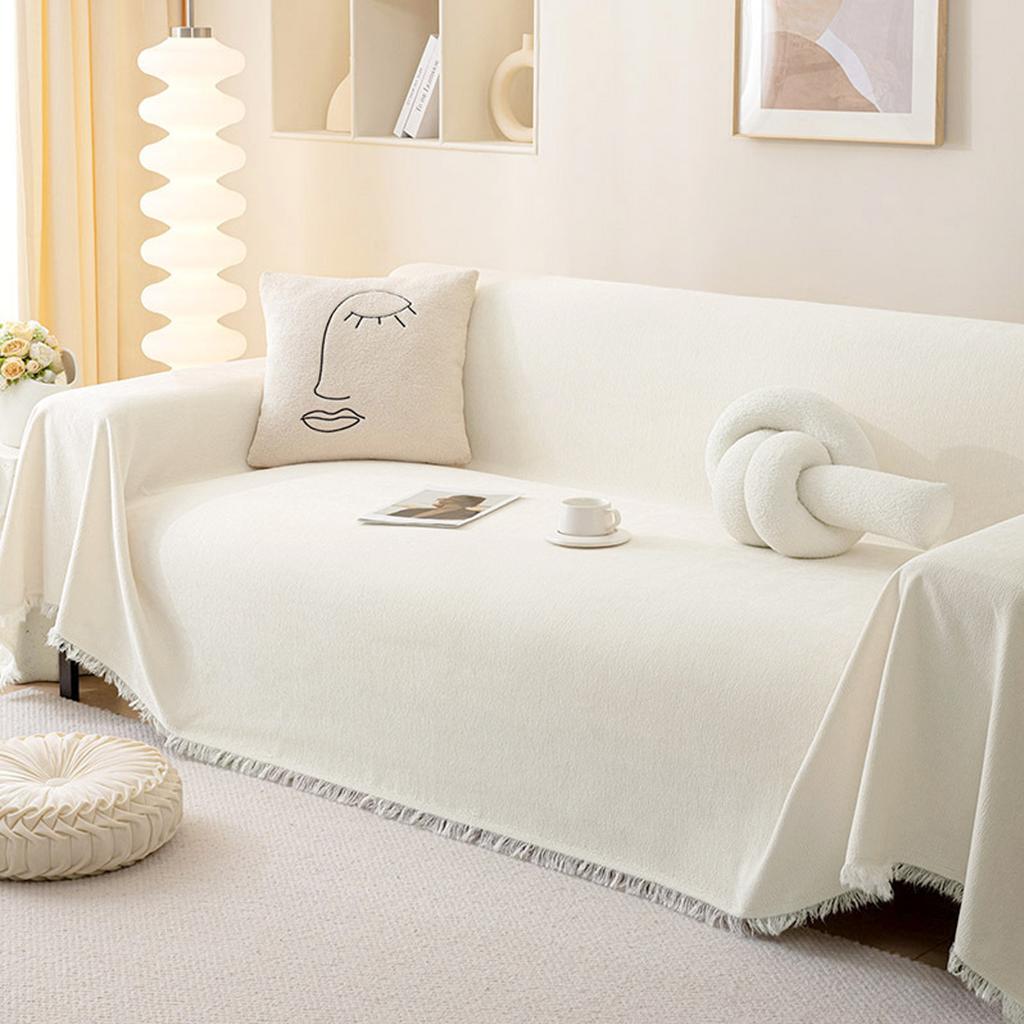 Solid Color Chenille Sofa Cover Anti-Cat Scratching Pad Cloth All-Season Universal Dust-Proof Sofa Blanket For Living Room Decor