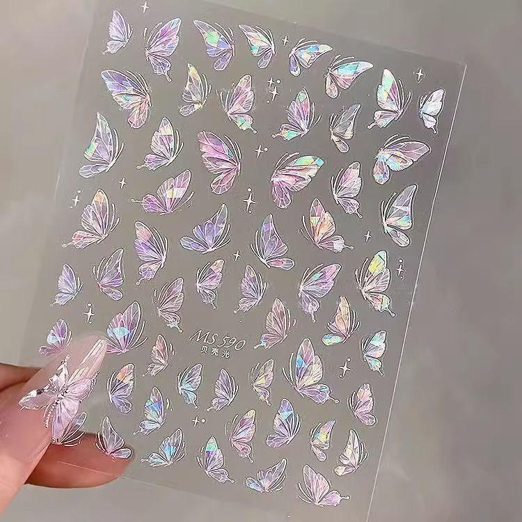 Αυτοκόλλητα Νυχιών Σχέδιο Νιφάδα Χιονιού με Κοχύλι Πεταλούδας – Παραμυθένια Χαριτωμένα, Σχέδιο Χριστουγέννων & Πρωτοχρονιάς