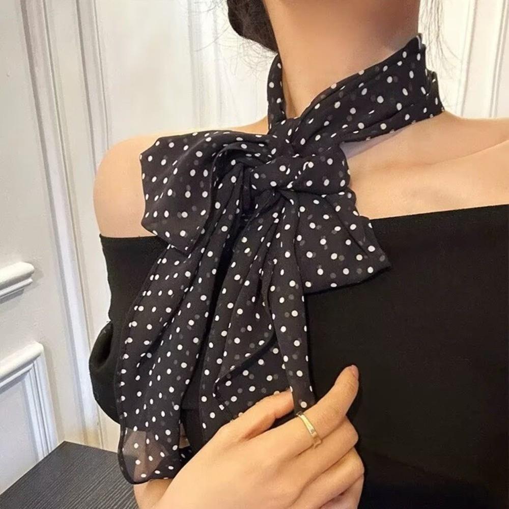 New Red Color Korean Style Scarf Polka Dot Pattern Trendy Long Scarf Neck Ribbon Women Fashion