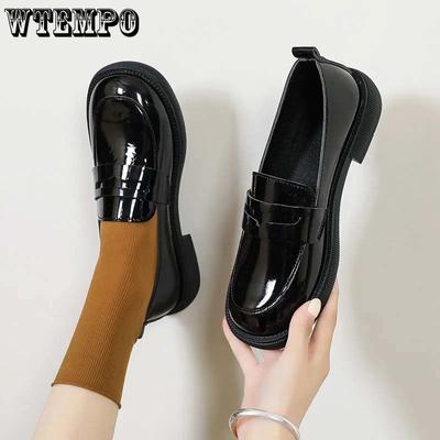 Siyah Loafer Yuvarlak Burun Düşük Topuk kadın Suni Deri Yumuşak Deri Artış Basit Rahat Tarzı İşe Gidiş Harajuku Gotik Lolita