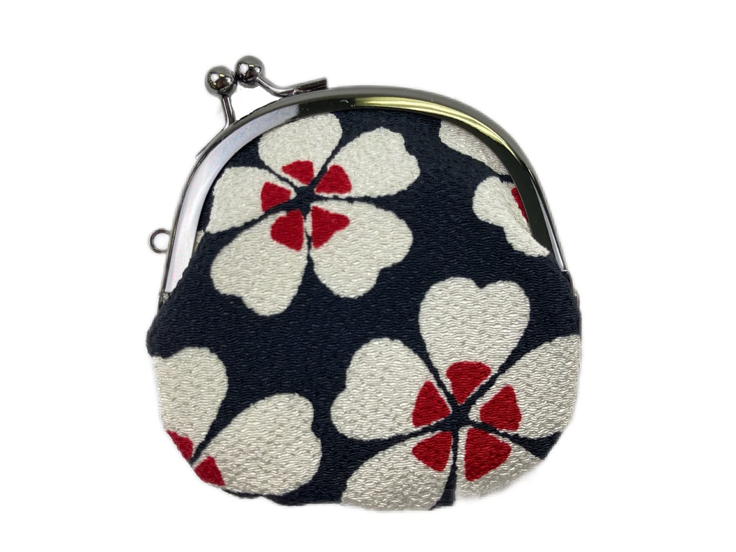 

Uni Made in Futago Japanese Clasp Mini Modern Cherry [Wakomono Komonkobo] (0218) Seni, Japan, Chirimen, Pattern, 2.5-inch Wallet, Blossom/Black