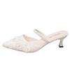 Xiaoxiangfeng pointed head thin heel bag head sandals women's outer wear in spring 2025 new shallow mouth one pedal evening slippers