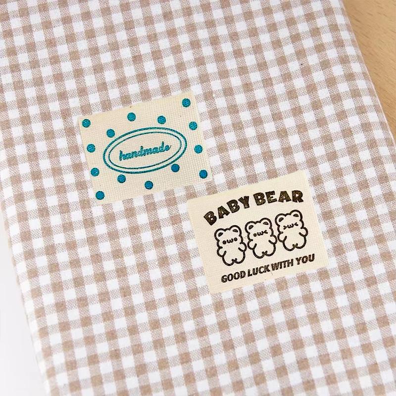 10PCS Cotton Fold-over Label Vintage Style Apparel Label Minimalist Bag Tag Wave Point Bear Cloth Label 3x2.5cm/3.7x3cm