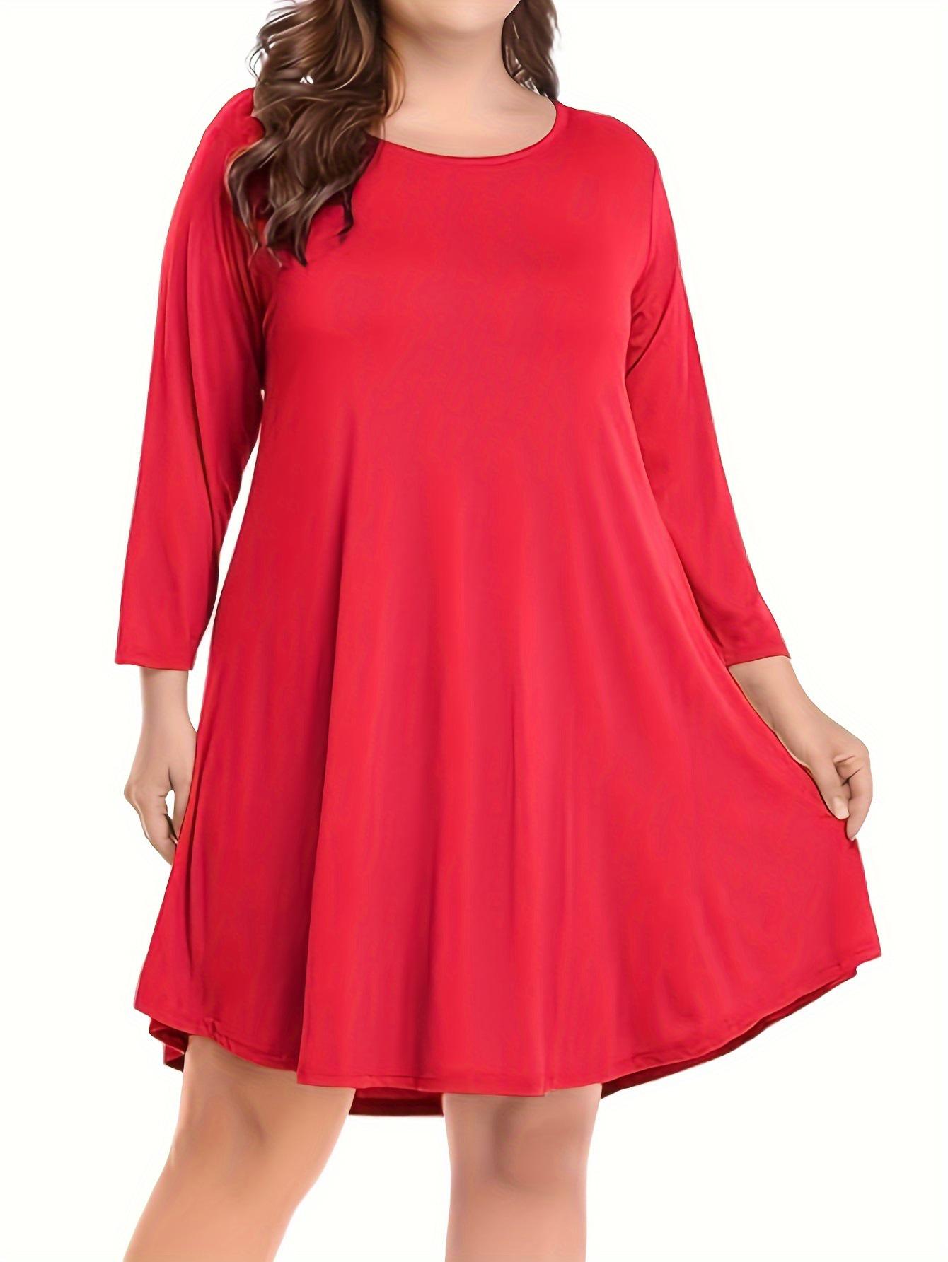 

Plus Size Women s Autumn/Winter Casual Swing T-Shirt Dress 3XL