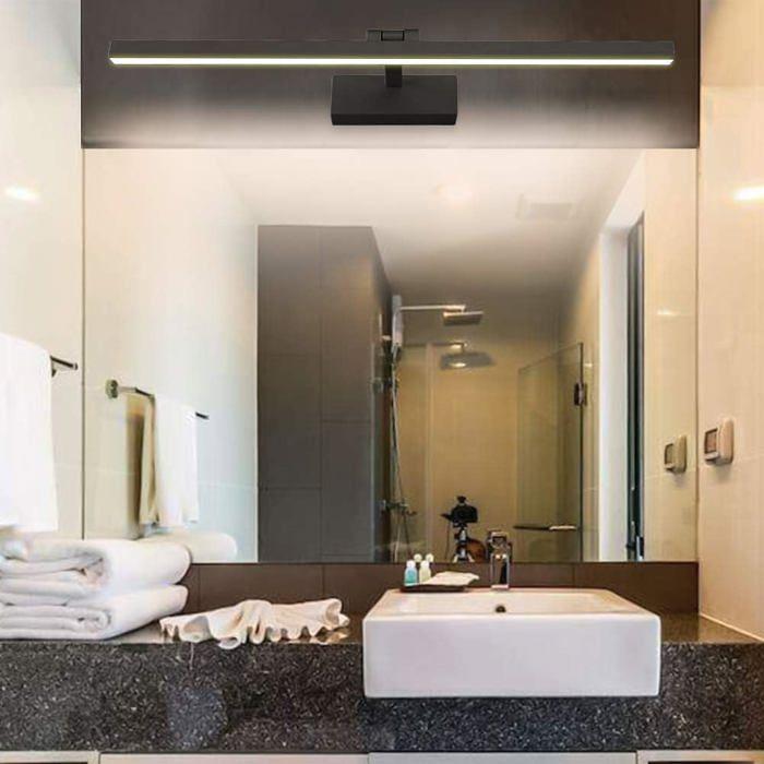 Lampe miroir LED 50 cm 12W IP44 Noir - Blanc chaud 3000K, 180° rotative, aluminium