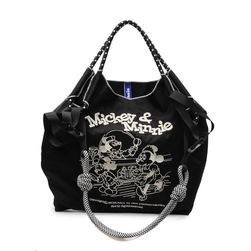 

2025 повседневная художественная холщовая сумка модная мультяшная вышивка сумка большой вместимости Микки сумка через плечо женская сумка