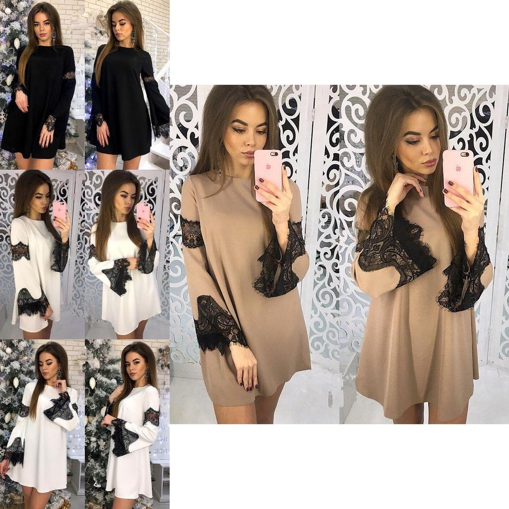 Elegant Solid Color Lace Stitching Dress For Women Perfect For Casual Outings
