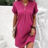 New Women's V-Neck Solid Color Set Sleeves Comfortable Casual Button Dress