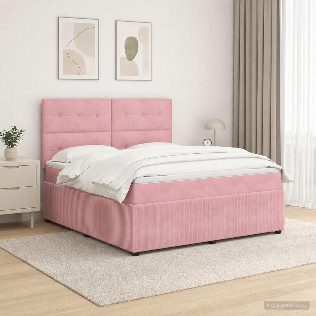 LED Boxspring Bed with Mattress Pink 140 x 200 cm Velvet