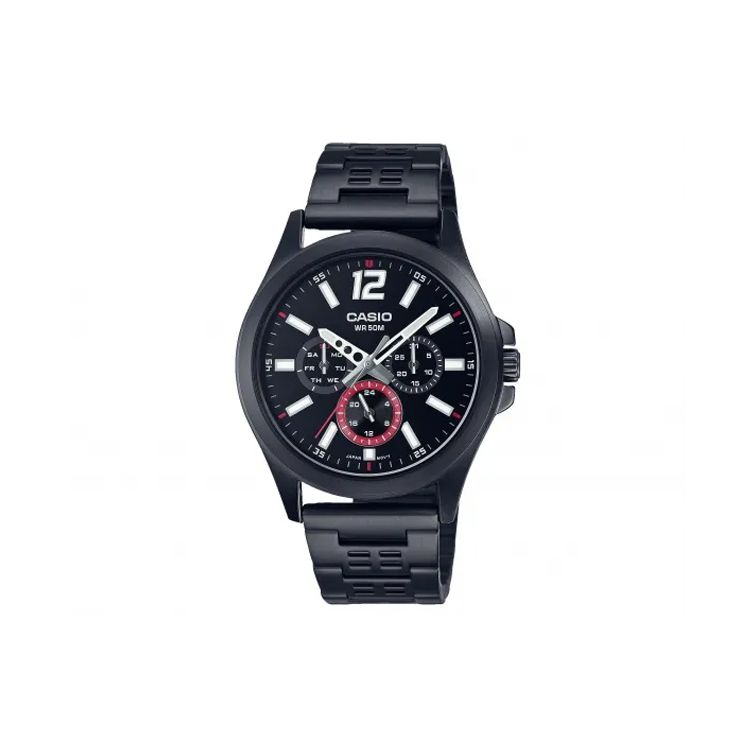 Casio 50M Waterproof Quartz Movement Stainless Steel Watch Men watches Black MTP-E350B-1BV Black Dial