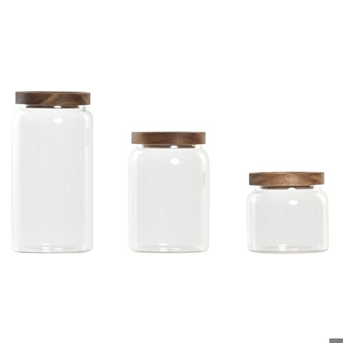 Bocal verre borosilicaté DKD Home Decor Acacia 400 ml (x3)