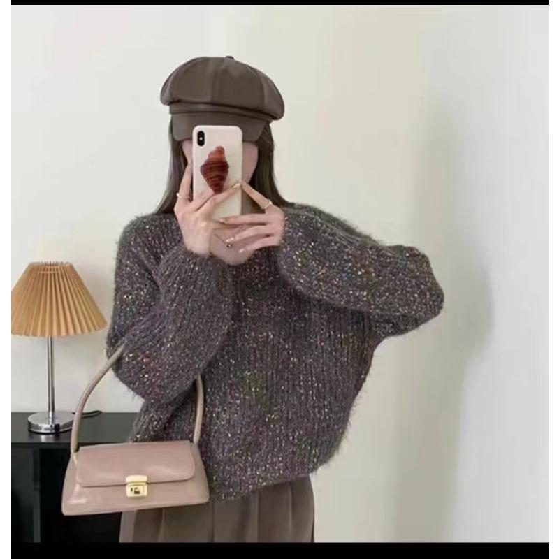 

Осень и зима новый ленивый ветер вязаный свитер джемпер мягкий восковой свободный универсальный V-образный вырез цветной акцент верхний свитер one size fits all