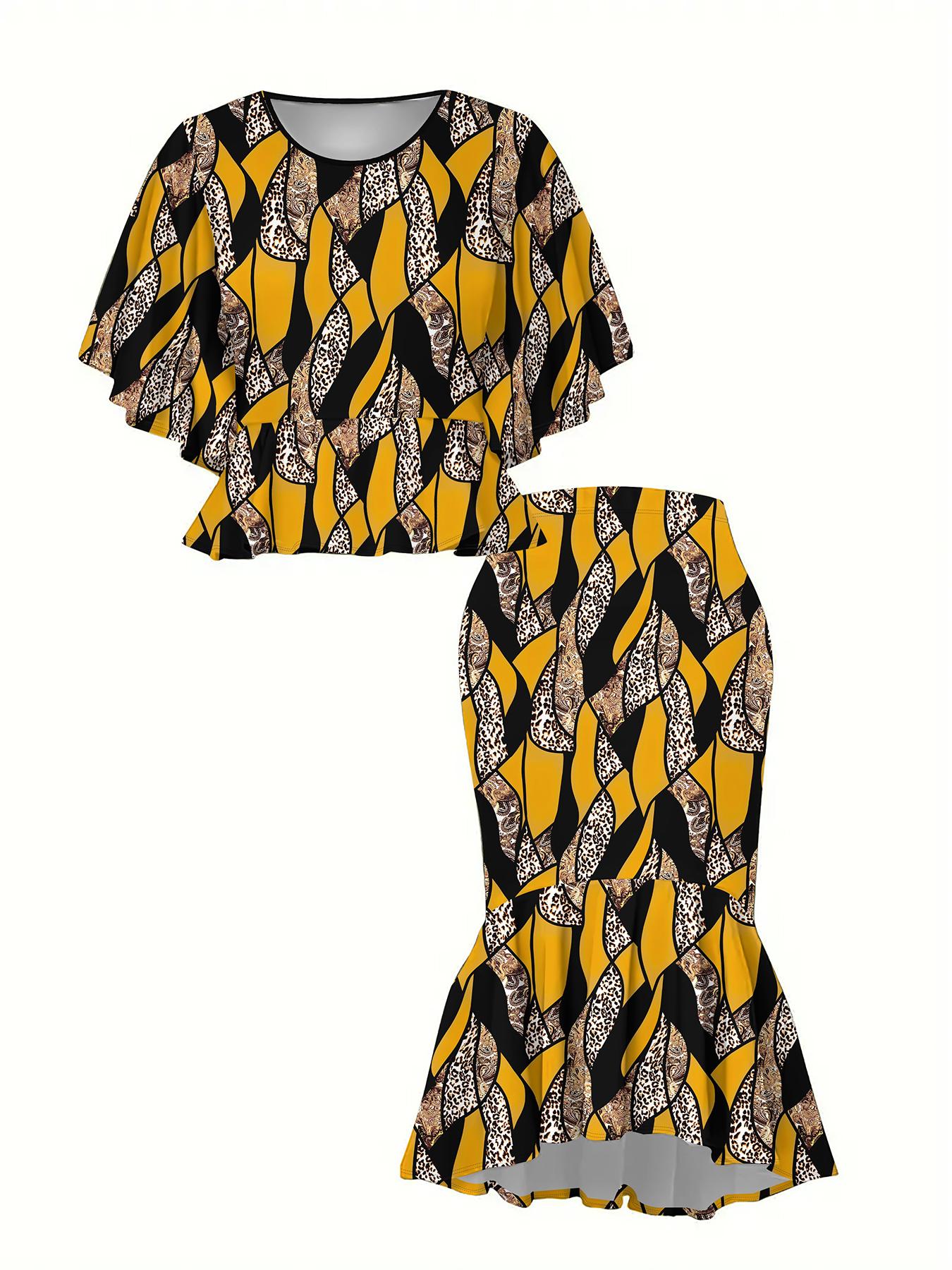 

Классический тотемный женский принт, напечатанный на 3D-принтере, Модный большого размера, Элегантный, Универсальный для всех сезонов. Футболка, Юбка и Комплект, Модный Стиль 1XL жёлтый