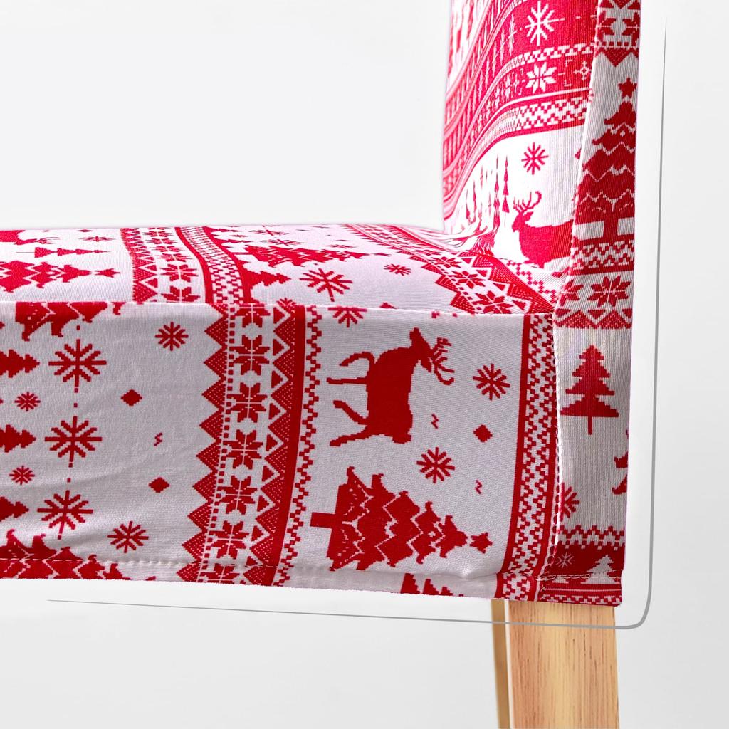 Red Christmas Chair Cover With Reindeer Pattern