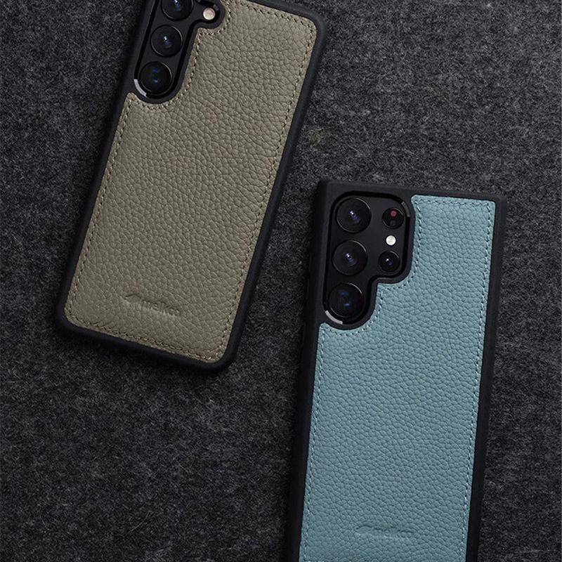 MELKCO Für Samsung Galaxy S23 Ultra Handyhülle Echtes Rindsleder Beschichtete Harte PC Slim Case