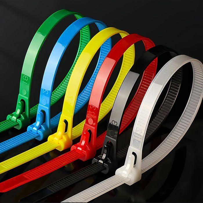 Collier de serrage en nylon - AIMOONSA - 5x200 mm (lot 100) - Réutilisable - Rouge - Largeur 4,8 mm