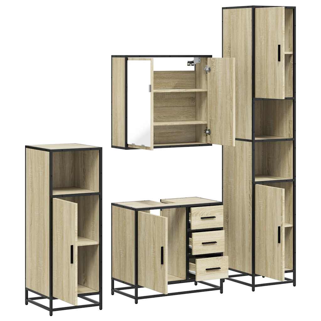 4 Piece Bathroom Furniture Set In Sonoma Oak Engineered Wood