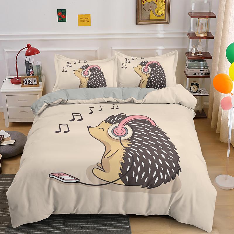 Cute Hedgehog Duvet Cover 3D Cartoon Animal Bedding Set King Full Queen Size Microfiber 3PCS Comforter Cover With Pillowcases