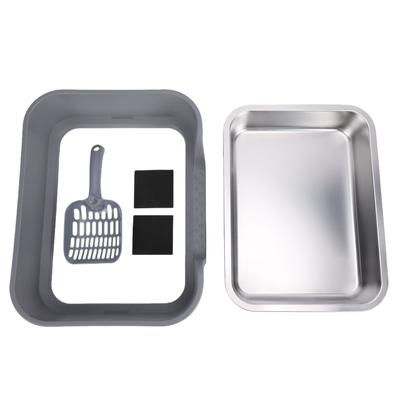 Stainless Steel Cat Litter Box Low Side Entry Litter Box High Side Spill Proof Cat Litter Box for Home Dark Grey