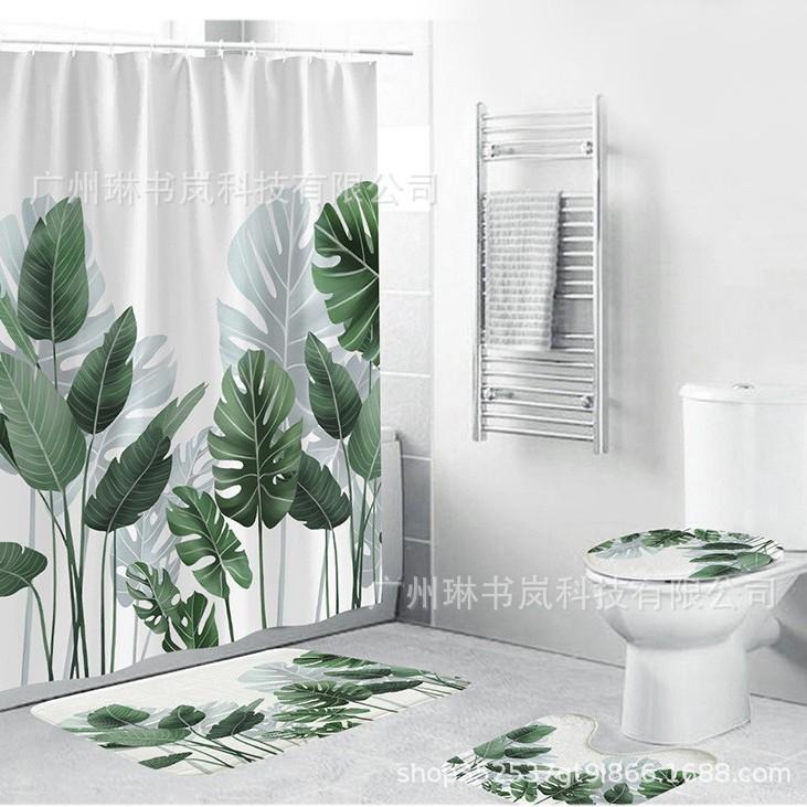 Simple Plant Shower Curtain Four-Piece Digital Printing Shower Curtain Bathroom Four-Piece Partition Floormat40x60cm