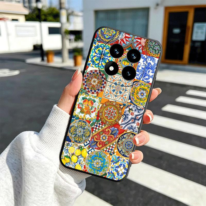 Italian Sicilian Style Floral Pattern Soft Phone Case for Xiaomi Redmi Note 12 13 14 15 Pro Plus 11 12S 11S 11T 10 4G Black Cove