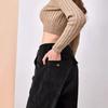 Women's High Waist Corduroy Pants Straight Leg Micro Stretch Pockets Casual Long Trousers For Autumn Winter